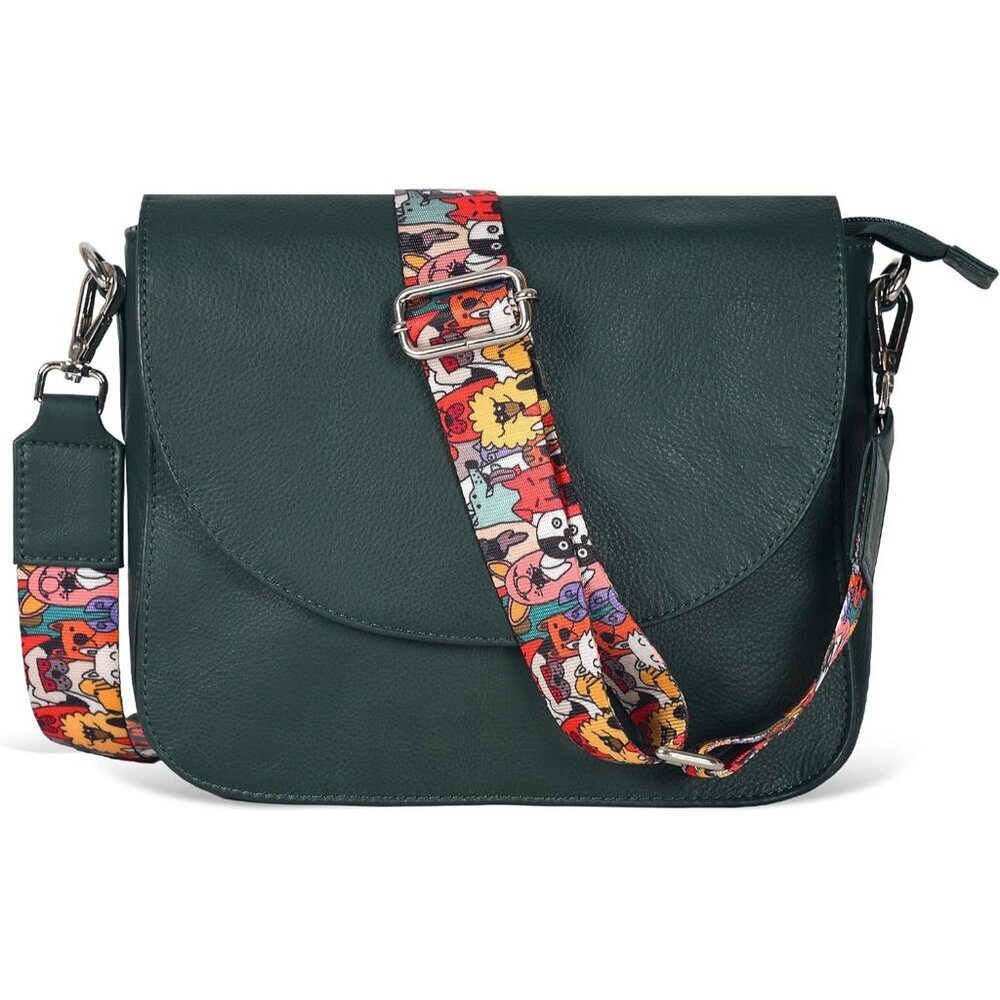 Genuine Leather Green Ndm3 Crossbody Purse Women Adjustable Strap Zipper Pockets